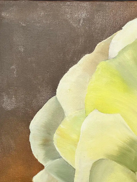 Modern Floral Still Life with White Bloom Oil on Canvas Signed by artist 1990's