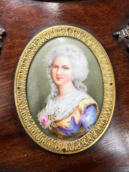 19th C French Louis XVI Mahogany & Bronze w Sèvres Style Portraits Salon Table