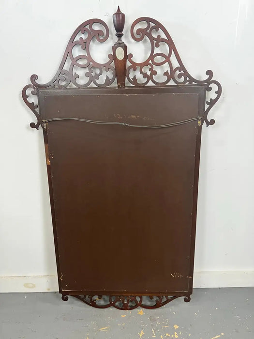 Baker Georgian Chippendale Carved Mahogany Wall Mantel Mirror Fretwork Crest