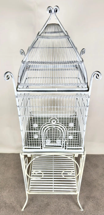 Large Victorian Style Wire Frame White Birdcage with a Shelf, 2 Pieces