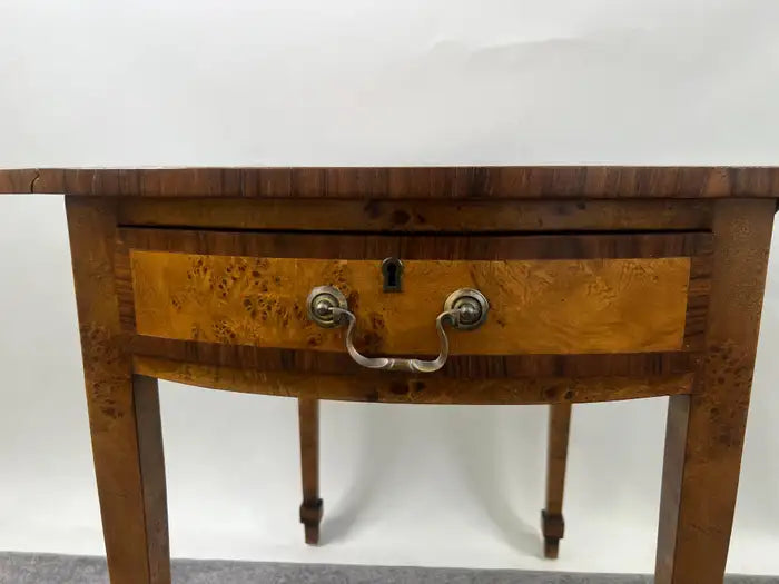 English George III Style Pembroke Burl Wood Table w Twin Drop-leaf Sides