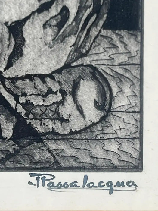 Figurative Abstract Etching on Paper Titled Companions by Jospeh Passalacqua 1950's