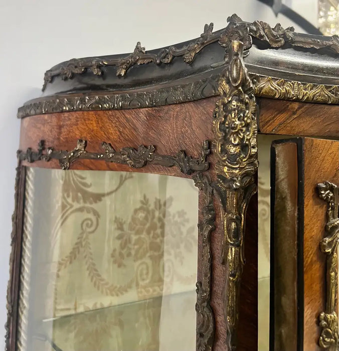 Antique 19th C. French Louis XV Vernis Martin Ormolu Serpentine Vitrine Cabinet
