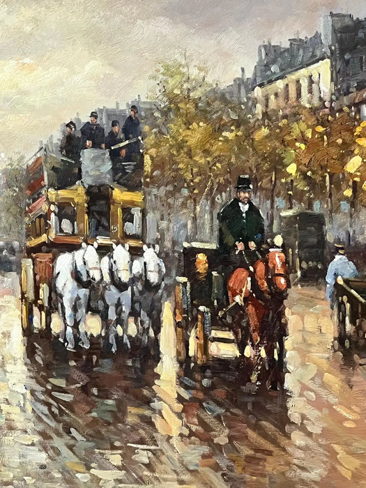 Impressionist Paris Street Scene Oil Painting, Signed, in Ornate Gilt Frame 1970's