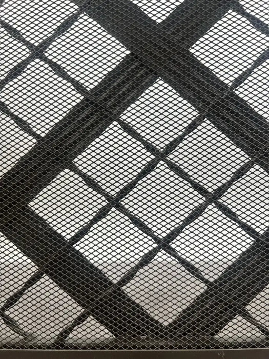 Art Deco Style Black & Bronzed Metal Two-Door & Diamond Design Fireplace Screen