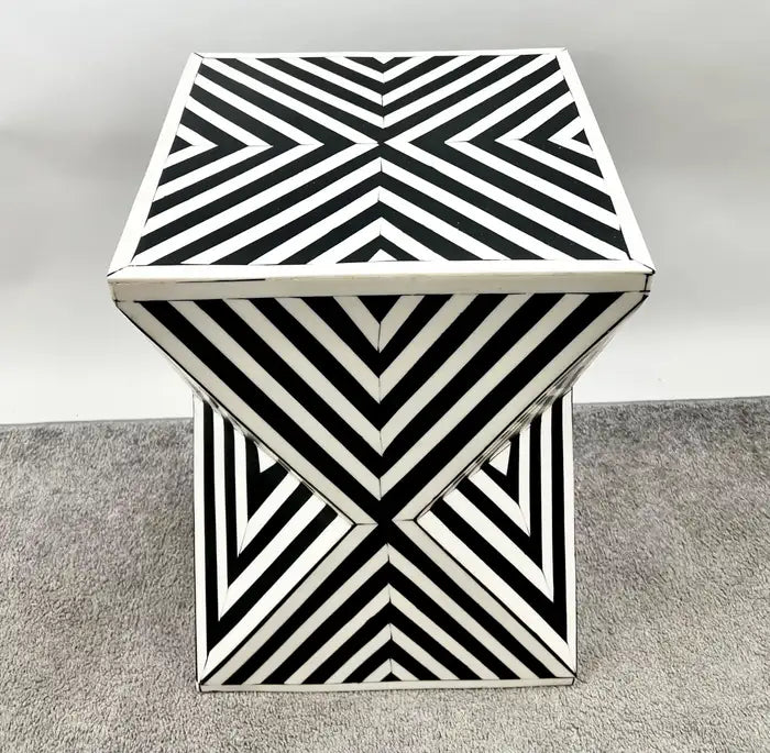 Art Deco Style Black & White Resin Sculptural Side, End Table or Stool, a Pair