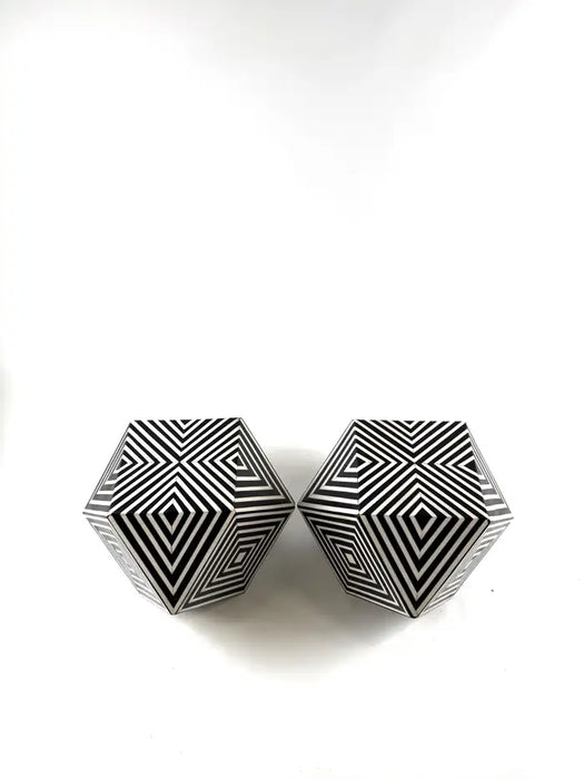 Art Deco Style Sculptural Resin Black and White Side or End Table, a Pair