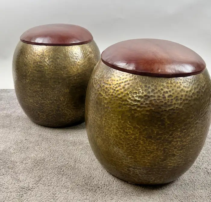 Mid-Century Modern Style Bronze Ottoman or Stool with Leather Top, a Pair
