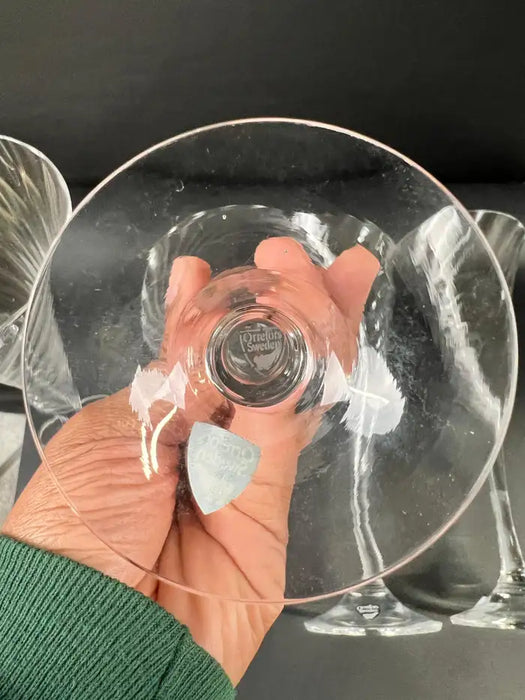 Orrefors Helena Crystal Champagne Flutes Glasses Optic Swirl, Set of 4