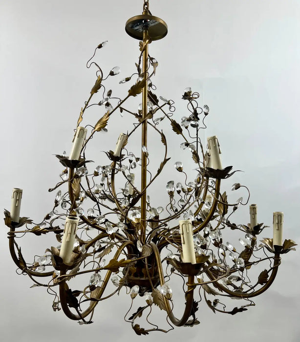 Maison Bagues Style French Foliate Design Chandelier in Bronzed Metal - 12 Arms