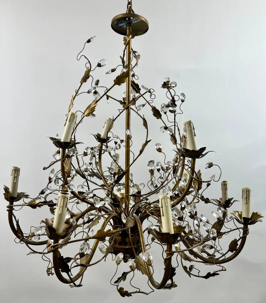 Maison Bagues Style French Foliate Design Chandelier in Bronzed Metal - 12 Arms