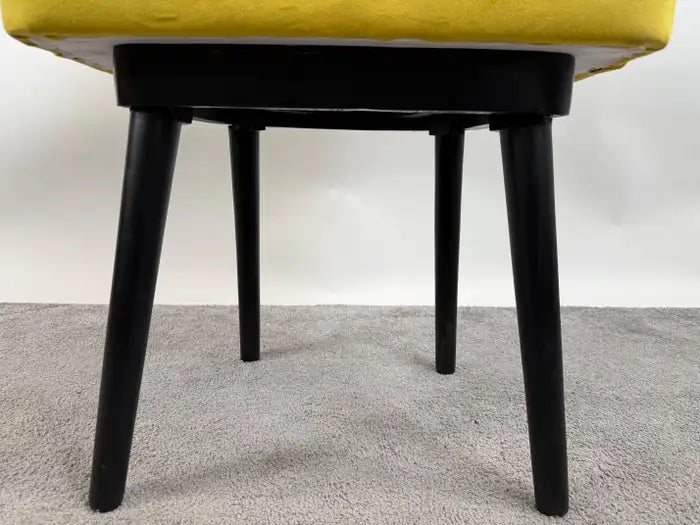Mid Century Modern Style Yellow Velvet & Ebony Dining or Side Chair, Set of 4