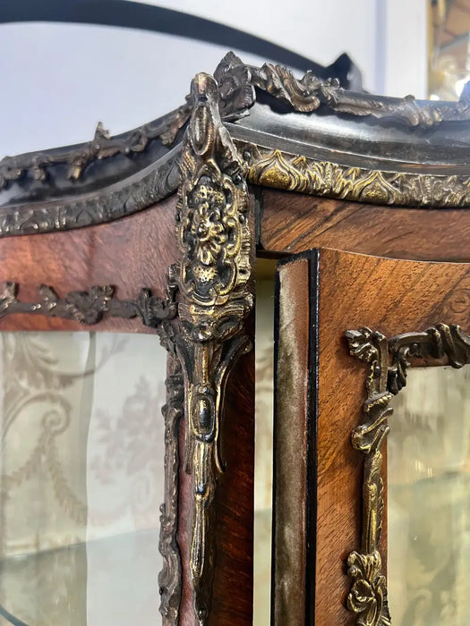 Antique 19th C. French Louis XV Vernis Martin Ormolu Serpentine Vitrine Cabinet