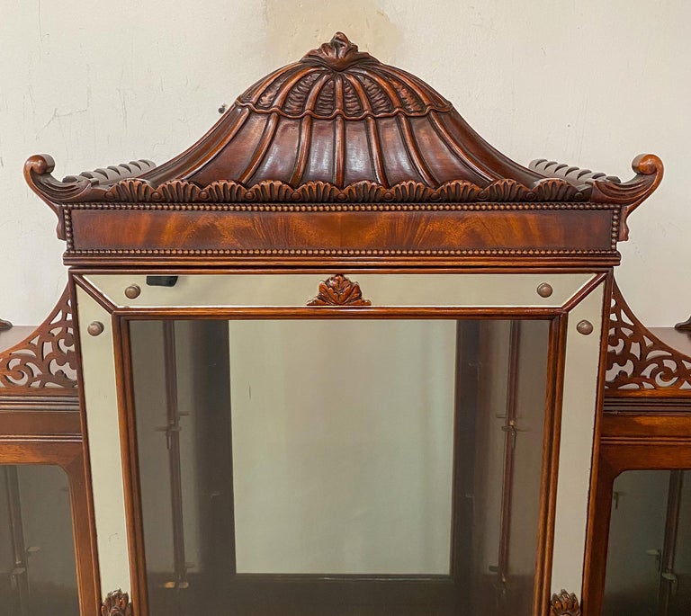 Chinese Chippendale Style Carved Mahogany Vitrine, Cabinet or Secretary Desk