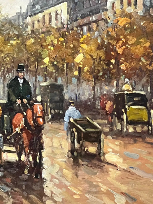 Impressionist Paris Street Scene Oil Painting, Signed, in Ornate Gilt Frame 1970's