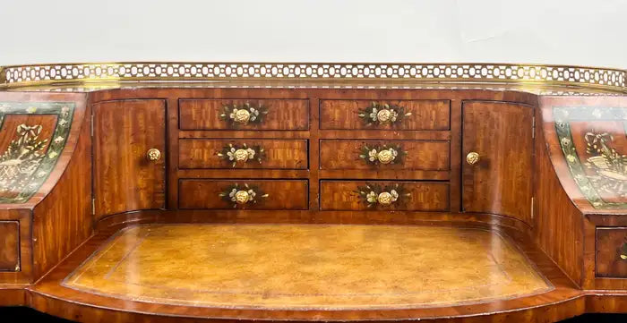 English Regency Carlton House Style Lady Desk & Cane Chair by Maitland Smith