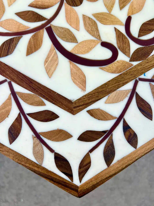 Moroccan Boho-Chic Handmade Walnut & Resin Inlay Hexagonal Side or End Table