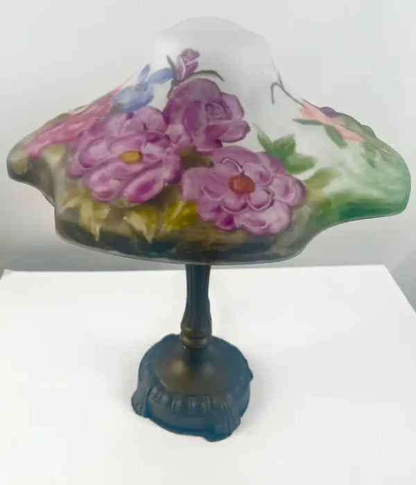 Pairpoint Puffy Style Hand-Painted Floral Table Lamp with Bronze-Finish Base