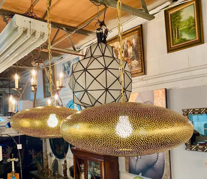 Mid-Century Modern Style Oval Spaceship Brass Pendant or Lantern