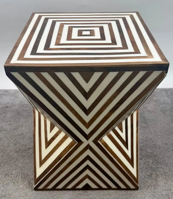 Art Deco Style Sculptural White & walnut Resin Side or End Table, a Pair