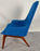 Mid Century Modern Scandinavian Walnut Barrel Armchair in Blue Upholstery