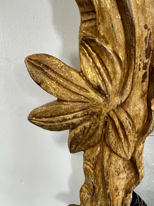 Antique Art Nouveau Giltwood Wall Mirror with Hand Carved Botanical Leaf Frame
