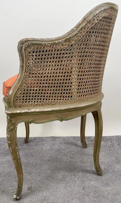 French Louis XV Style Cane Bergere Petite Salon Chair, a Pair Circa 1910's