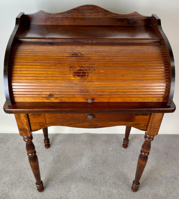 Victorian Style Walnut Roll-Top Desk with Tambour Front