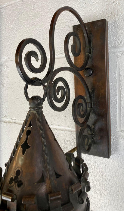 Antique 19th Century Gothic Spanish Revival Hand-Forged Wall Sconces, Set of 3
