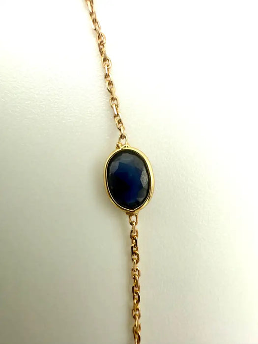 2.5 Ct Oval Cut Blue Sapphire Station Chain Stackable Bracelet 18K Yellow Gold