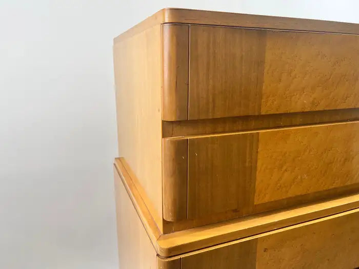 Mid-Century Modern R-Way Birdseye Maple Highboy Chest of 5 Drawers