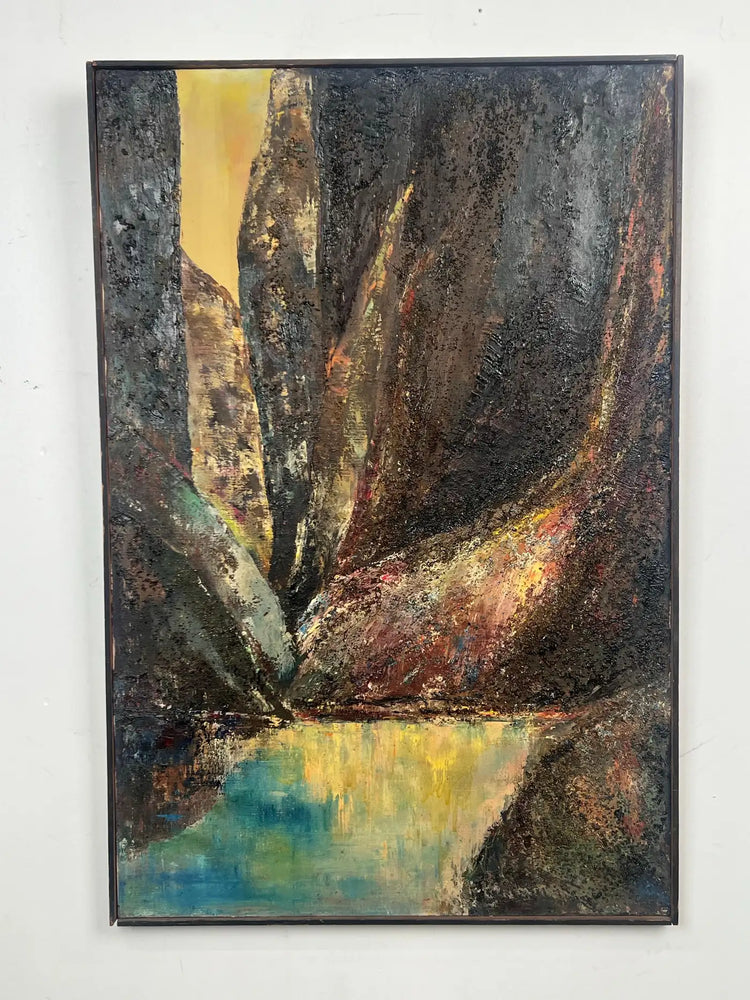 Alice Marcus " Landscape with Foil " Oil on Canvas Painting Framed, 1960's