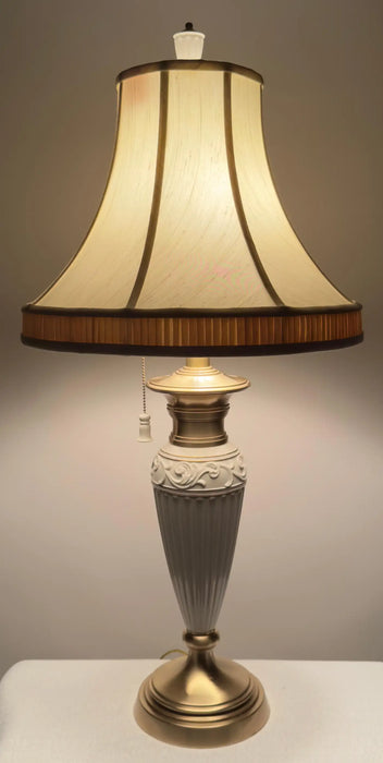 Lenox Empire Style Fluted Column White Porcelain & Brass Table Lamp, a Pair