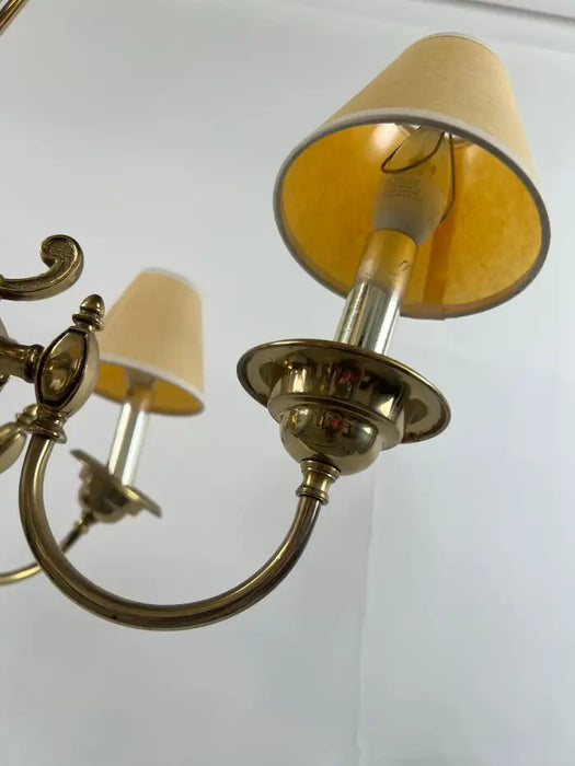 French Empire Style Brass & Etched Cut Glass Center Globe Chandelier - 6 Arms