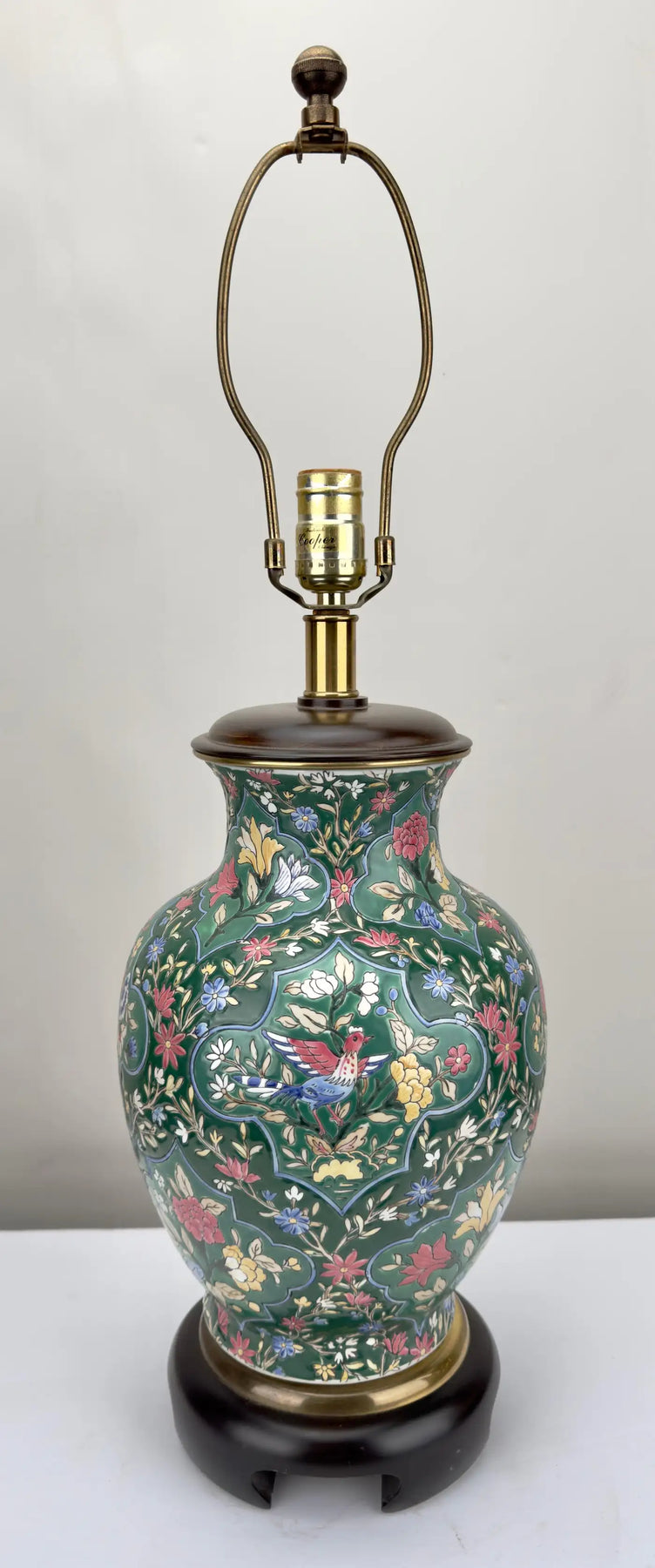 Frederick Cooper Chinoiserie Floral Design Green Porcelain Table Lamp, Frederick Cooper Chinoiserie Floral Design Green Porcelain Table Lamp,