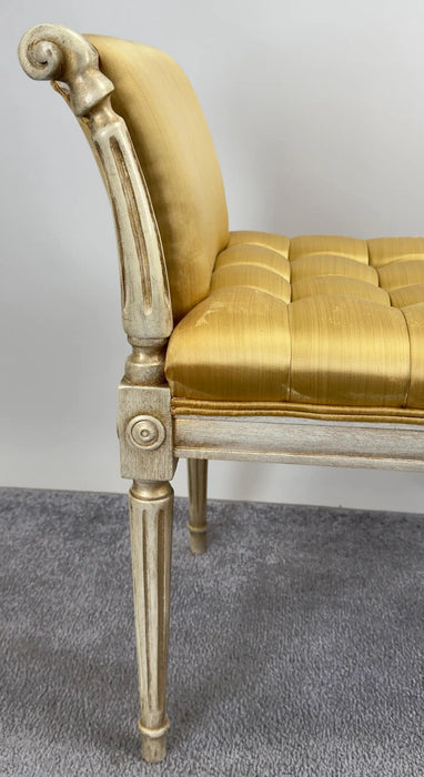 French Louis XVI Style Tufted Gold Upholstery Window Seat Bench