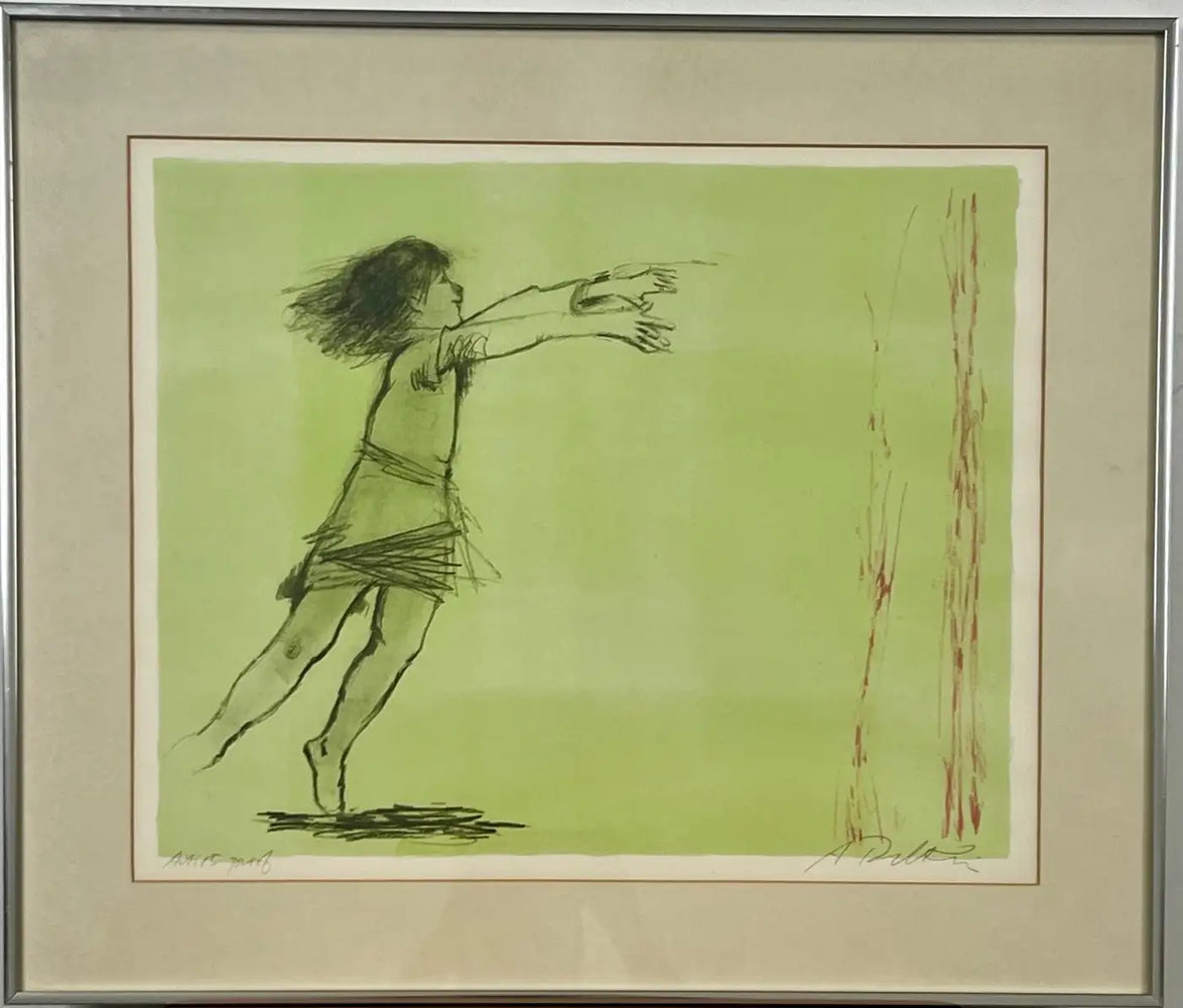 Girl Reaching Forward Lithograph by Albert Walker Signed & Framed, Artist proof 1950's