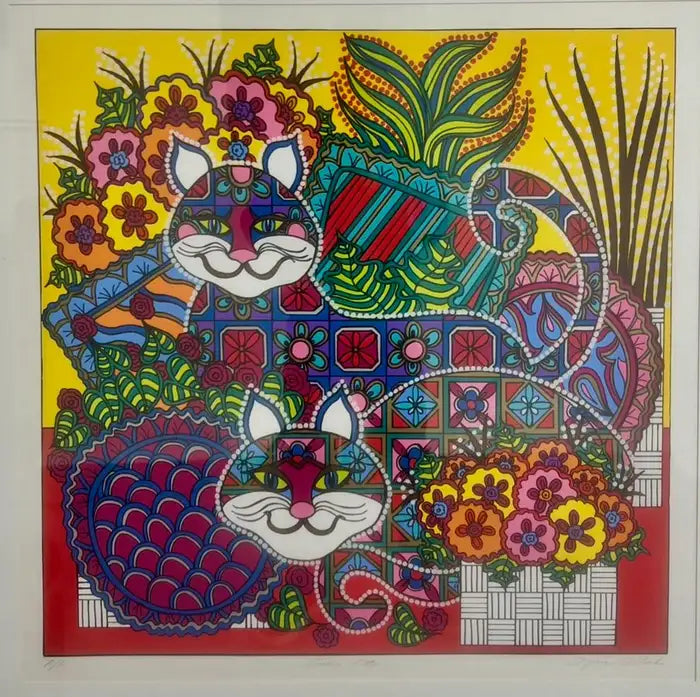 Mara Lynn Abboud Calico Cats Screenprint Artist Proof , Signed & Framed 1990's