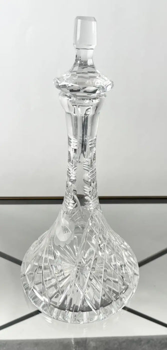 Classic European Cut Crystal Decanter with Faceted Stopper, 14″ H