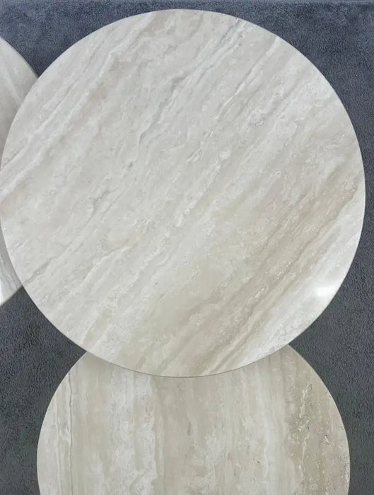 Organic Modern Travertine Three-Tier Circular Coffee Table with Metal Base