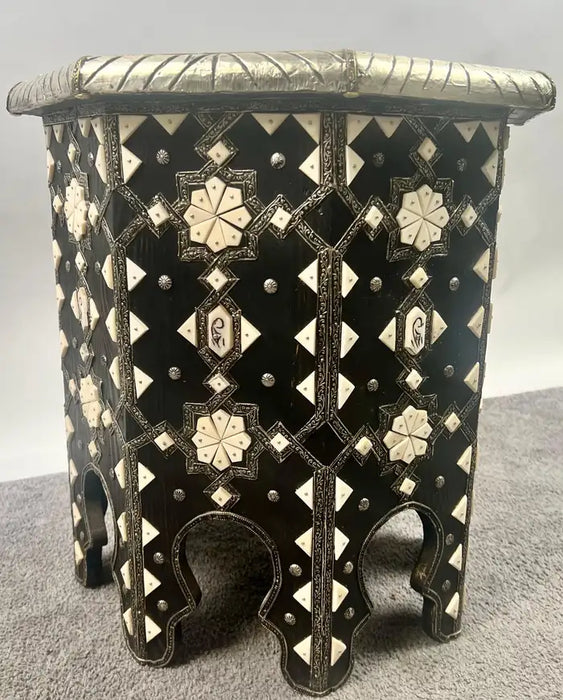 Moroccan Black & White Bone with Filigree Inlay Octagonal End Table, a Pair