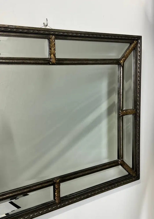 Hollywood Regency Style Beveled Multi-Panel Mirror with Rope & Gilt Leaf Design