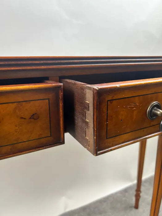 English Georgian Hepplewhite Style Two-Drawer Console Table Mahogany & Walnut
