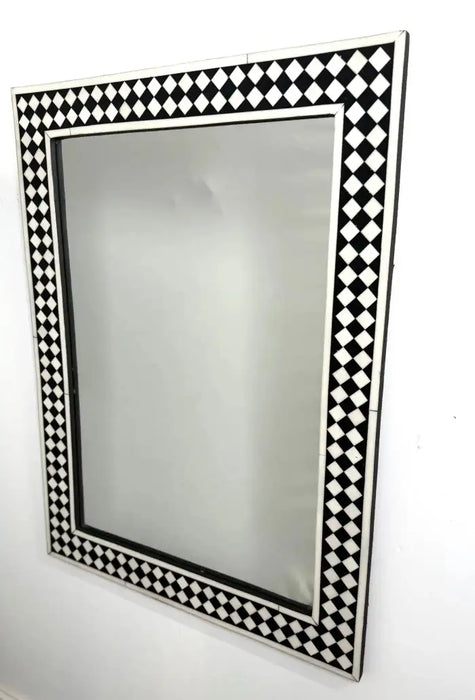 Art Deco Style Black & White Resin Diamond Design Wall or Console Mirror, a pair