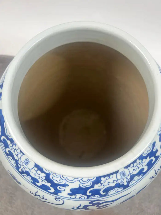 Imperial Chinese Qing Dynasty Style Blue & White Dragon Porcelain Vase