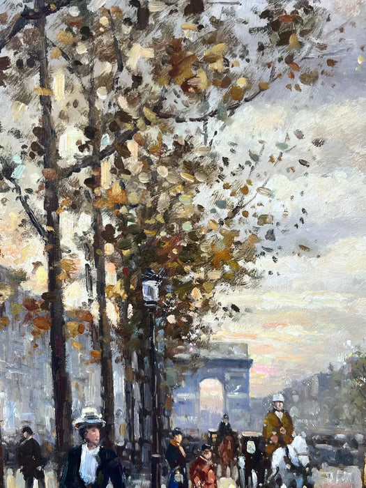 Impressionist Paris Street Scene Oil Painting, Signed, in Ornate Gilt Frame 1970's