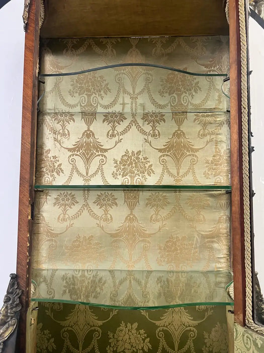 Antique 19th C. French Louis XV Vernis Martin Ormolu Serpentine Vitrine Cabinet