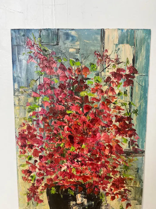 Helen Botway Bougainvillea in a Dark Urn Oil on Board Painting, Signed 1960's