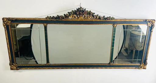 French Rococo Revival w Art Deco Flair Gilt & Ebony Three-Panel Mantel Mirror