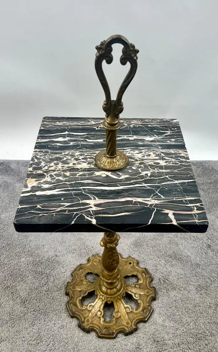 Art Nouveau Marble Top and Brass Smoking or Side Table